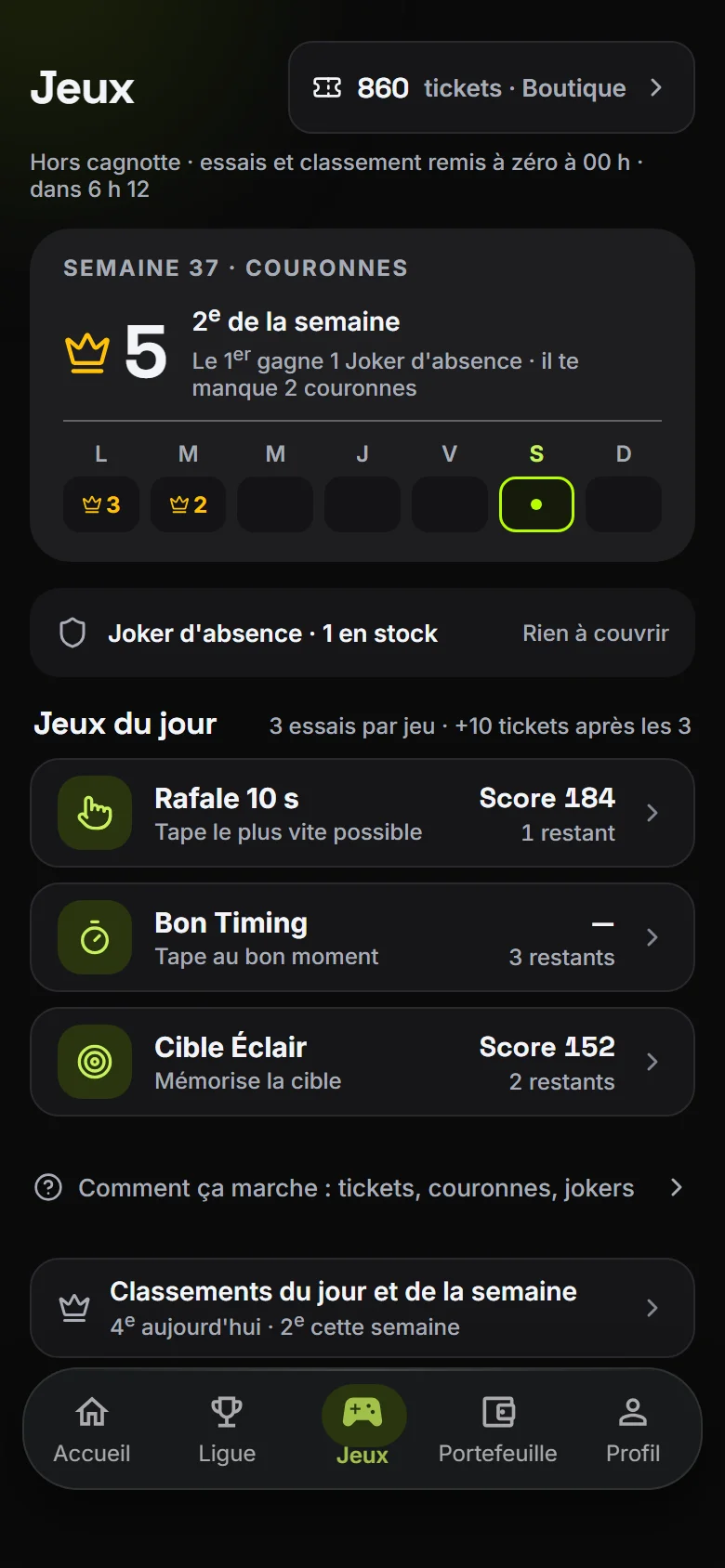 Aperçu illustratif de l'écran Jeux de l'app RepLeague